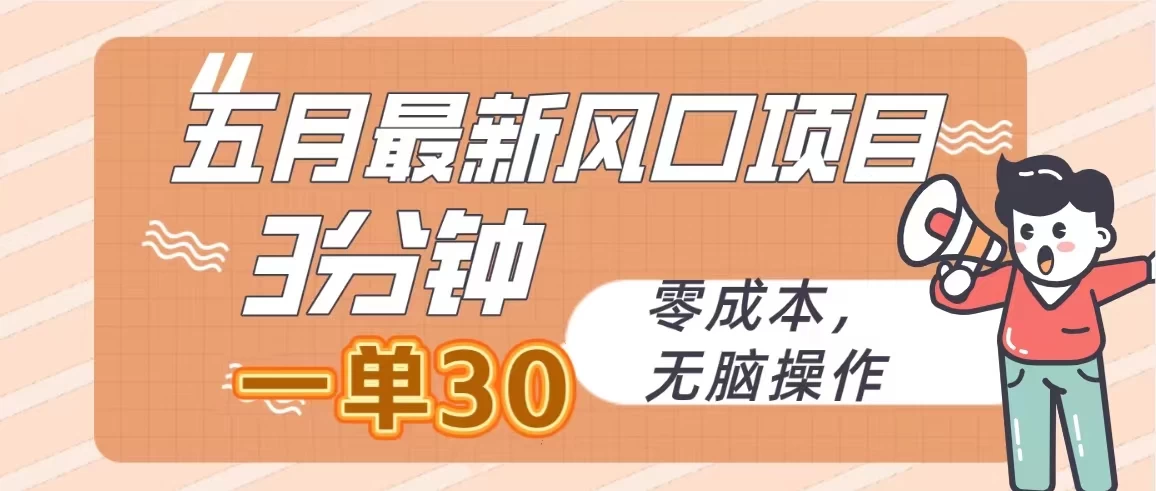 五月最新风口项目/3分钟一单30/无脑操作0成本